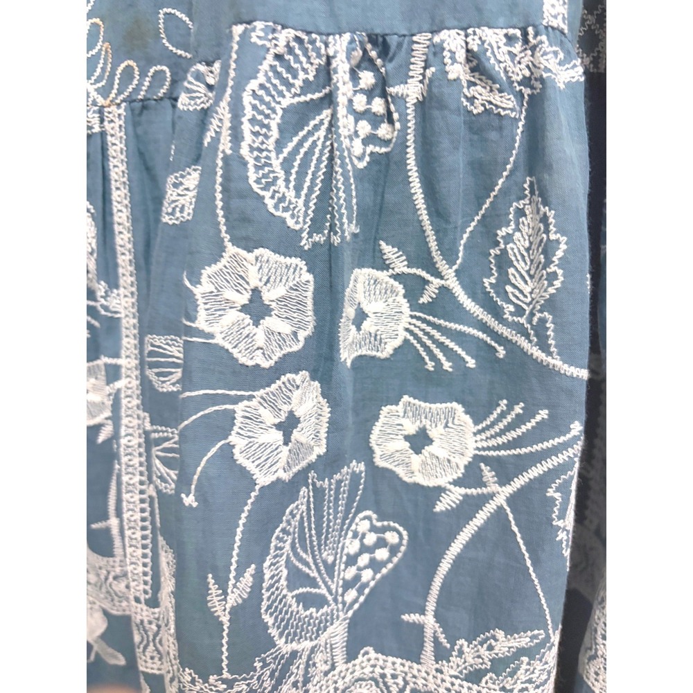 Maeve Anthropologie Ariadne Blue Embroidered Maxi Skirt  Chambray Tiered Medium - Picture 14 of 16